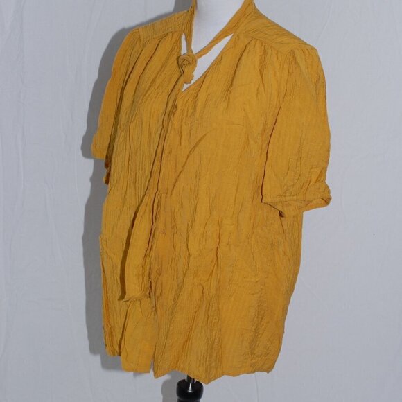 Button Down Textured Stripes Lane Bryant Size 22 Mustard Yellow Shirt Blouse - Picture 1 of 8